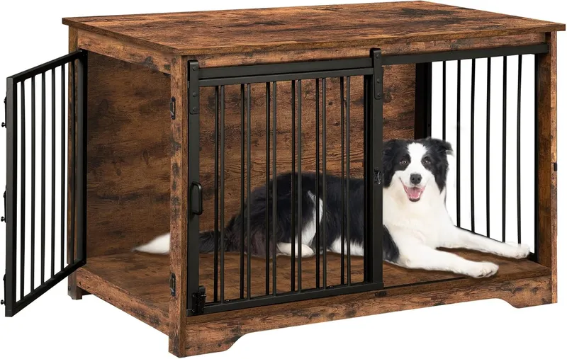 Hzuaneri Heavy Duty Dog Crate Furniture with Barn Door